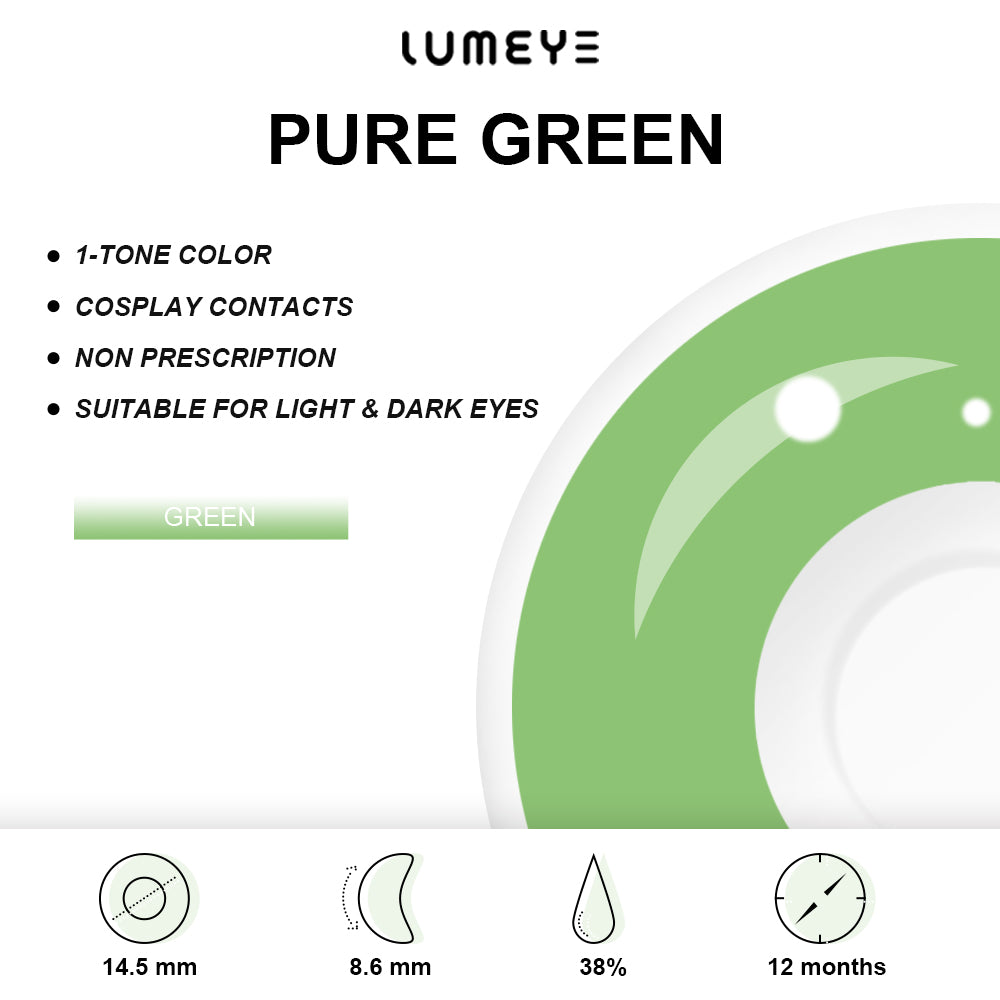 Best COLORED CONTACTS - LUMEYE Pure Green Colored Contact Lenses - LUMEYE